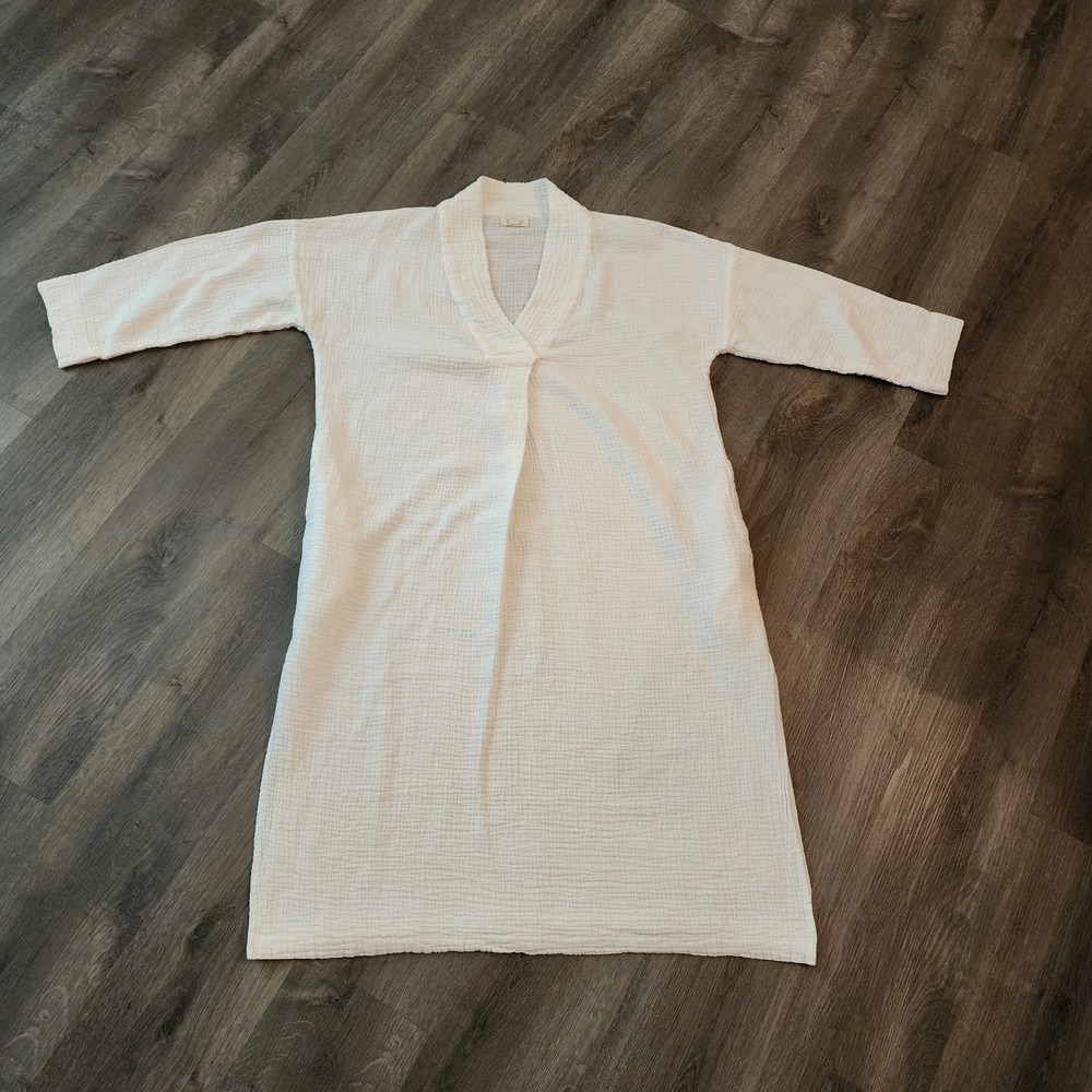 Honest Cotton White Double Gauze Tunic Dress OS Lagenlook Coastal Minimalist - Picture 13 of 16